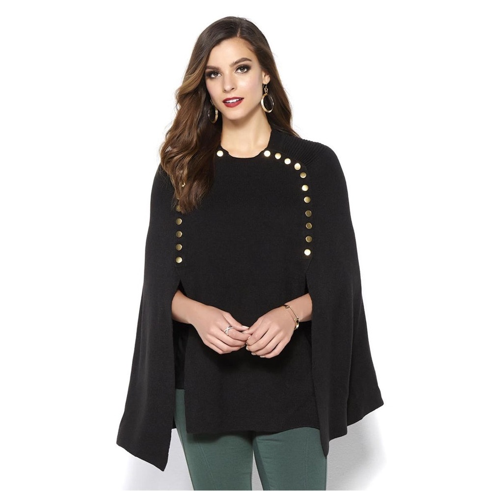 IMAN Global Chic Touch of Gold Knit Draped Luxe Poncho